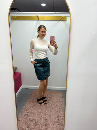 Veg Leather Teal Skirt