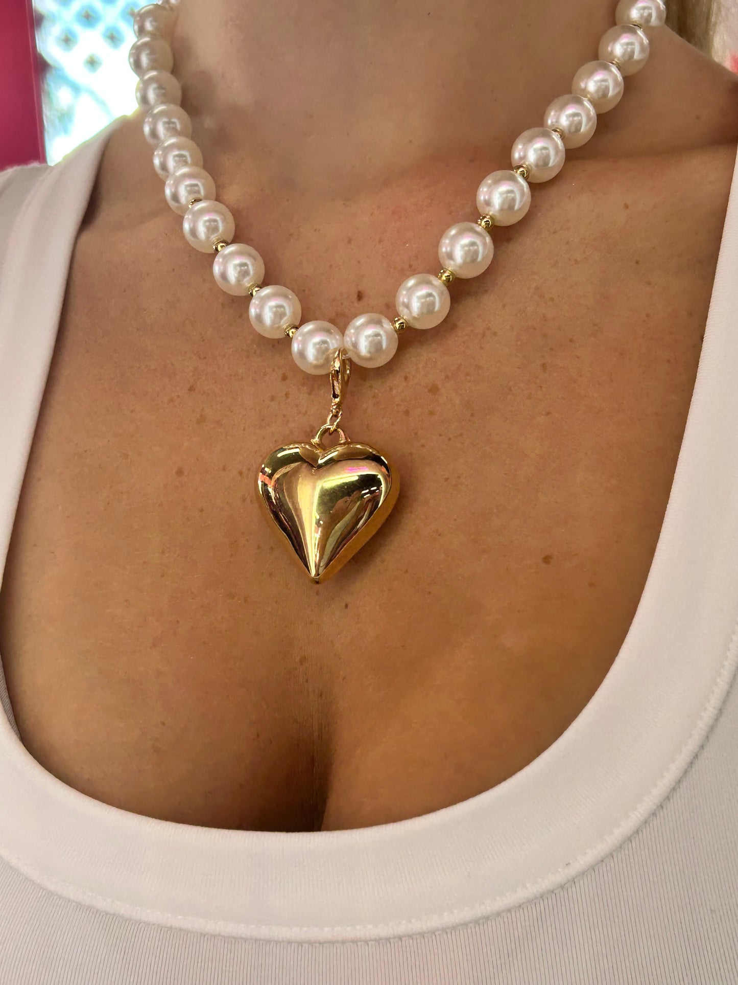 Golden Heart Pearl Necklace
