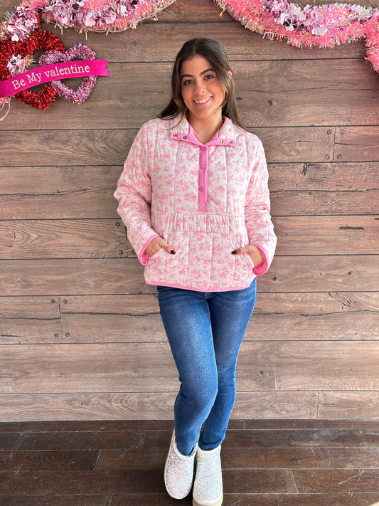 Quilted Floral Jacket Front Pocket