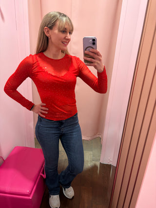 Sparkle Long Sleeve Top Red