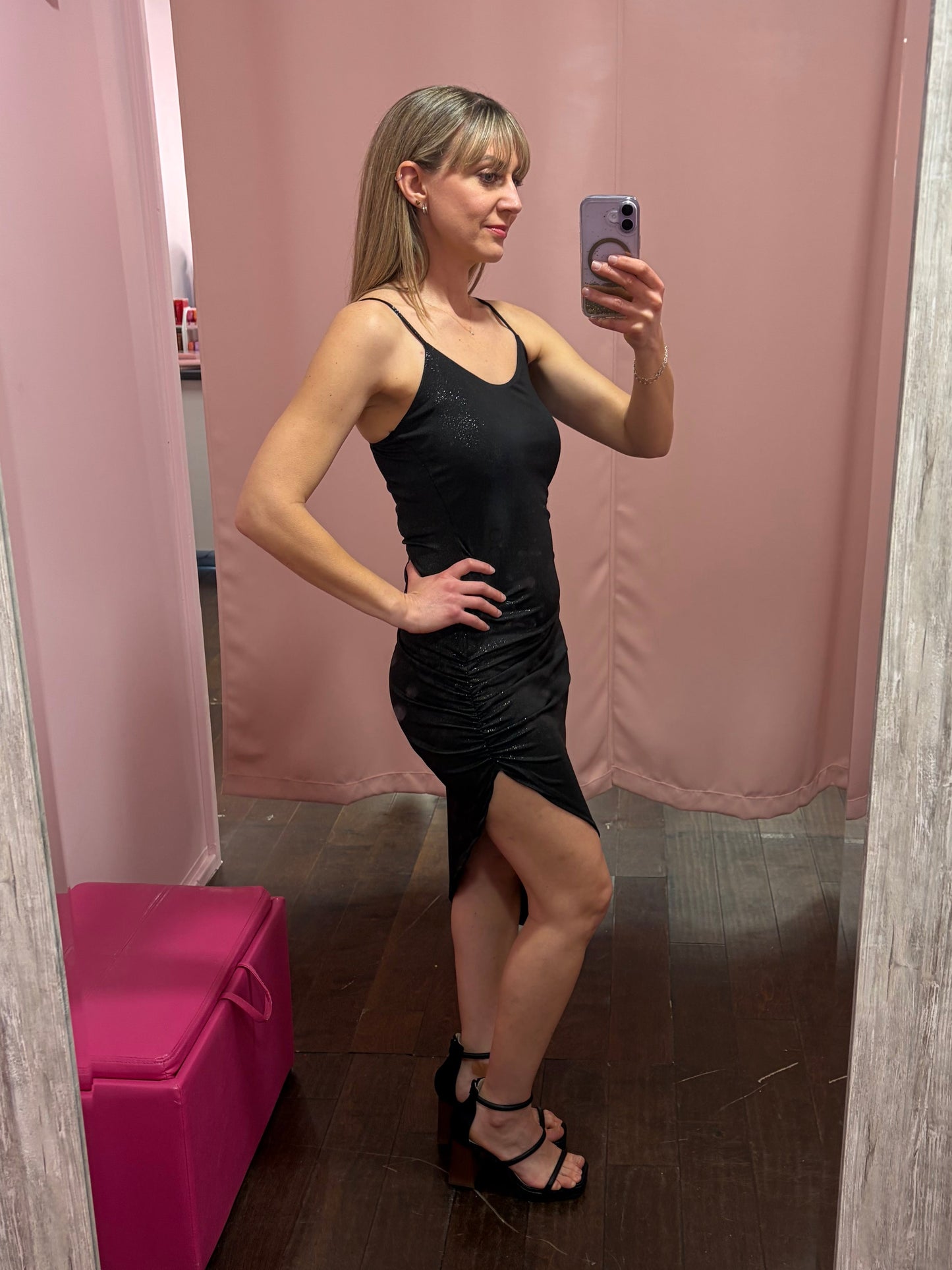 Glitter Asymmetric Dress Black