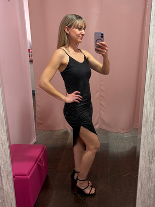Glitter Asymmetric Dress Black