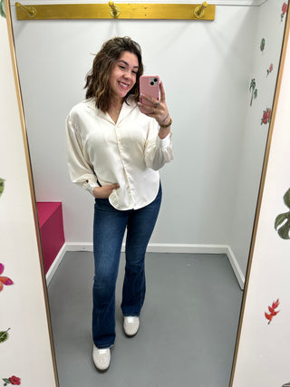 Collared Blouse Front Tie Cream