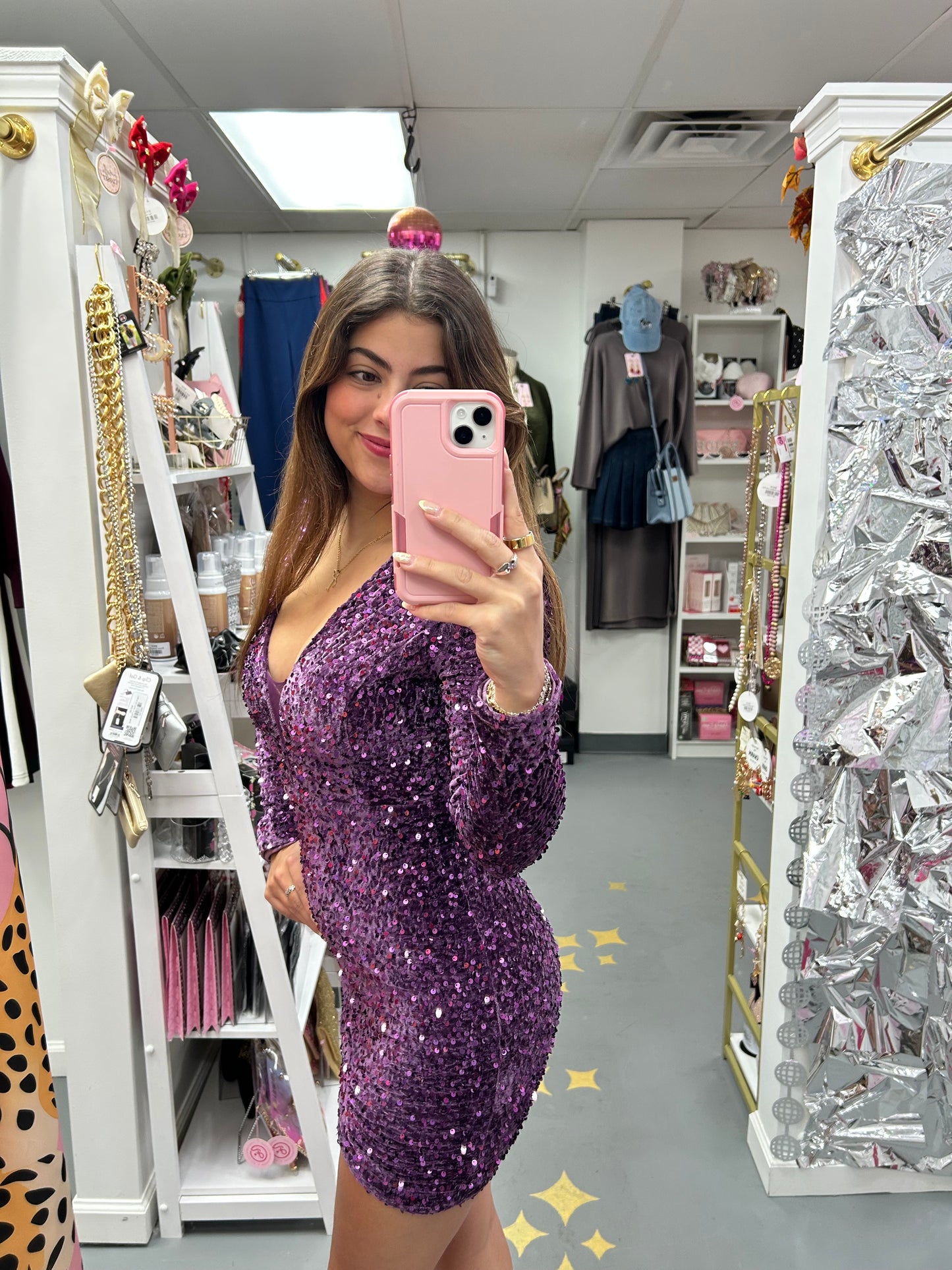 Velvet Sequin Mini Dress Purple