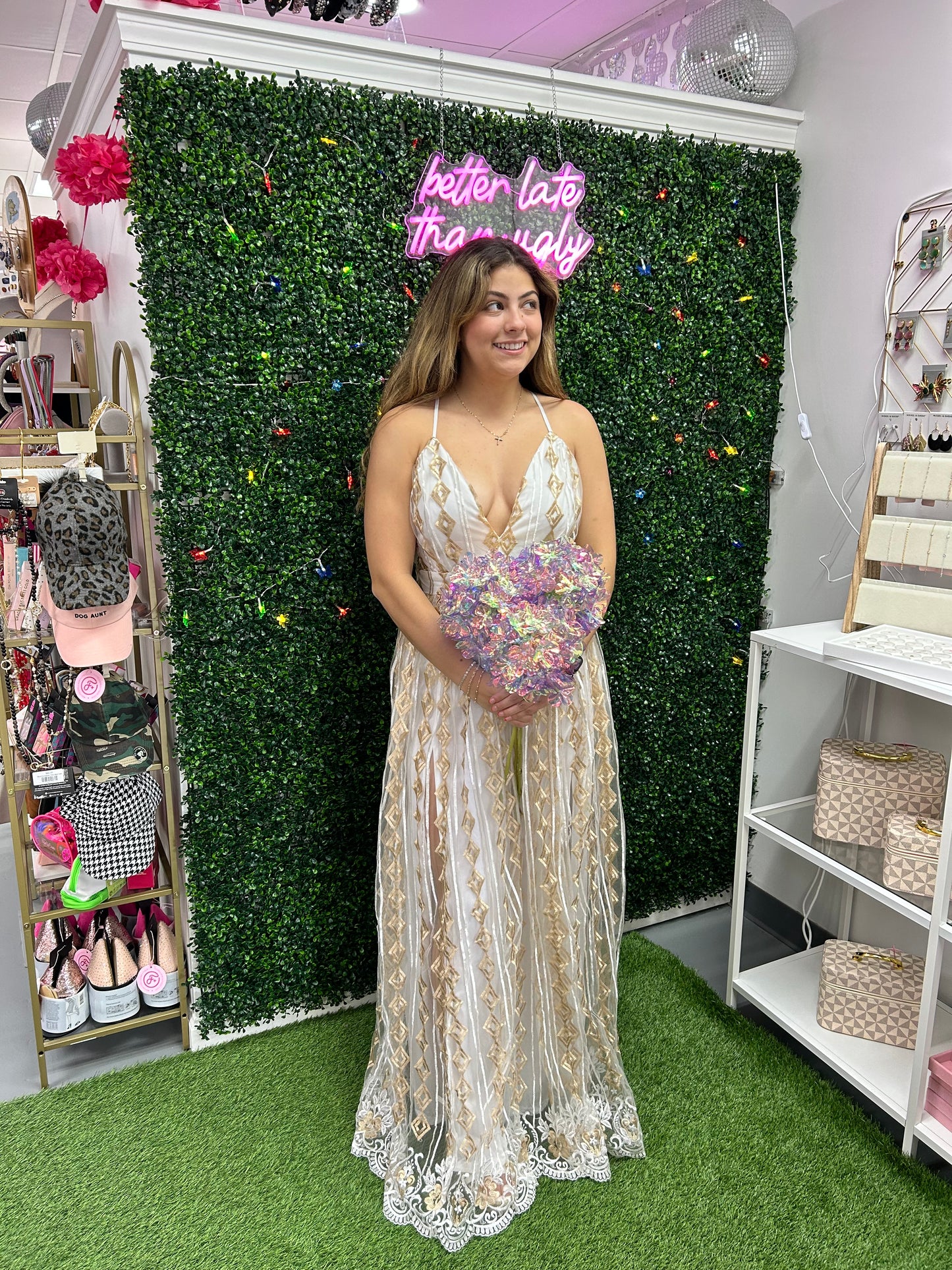 White Gold Embroidered Maxi Dress