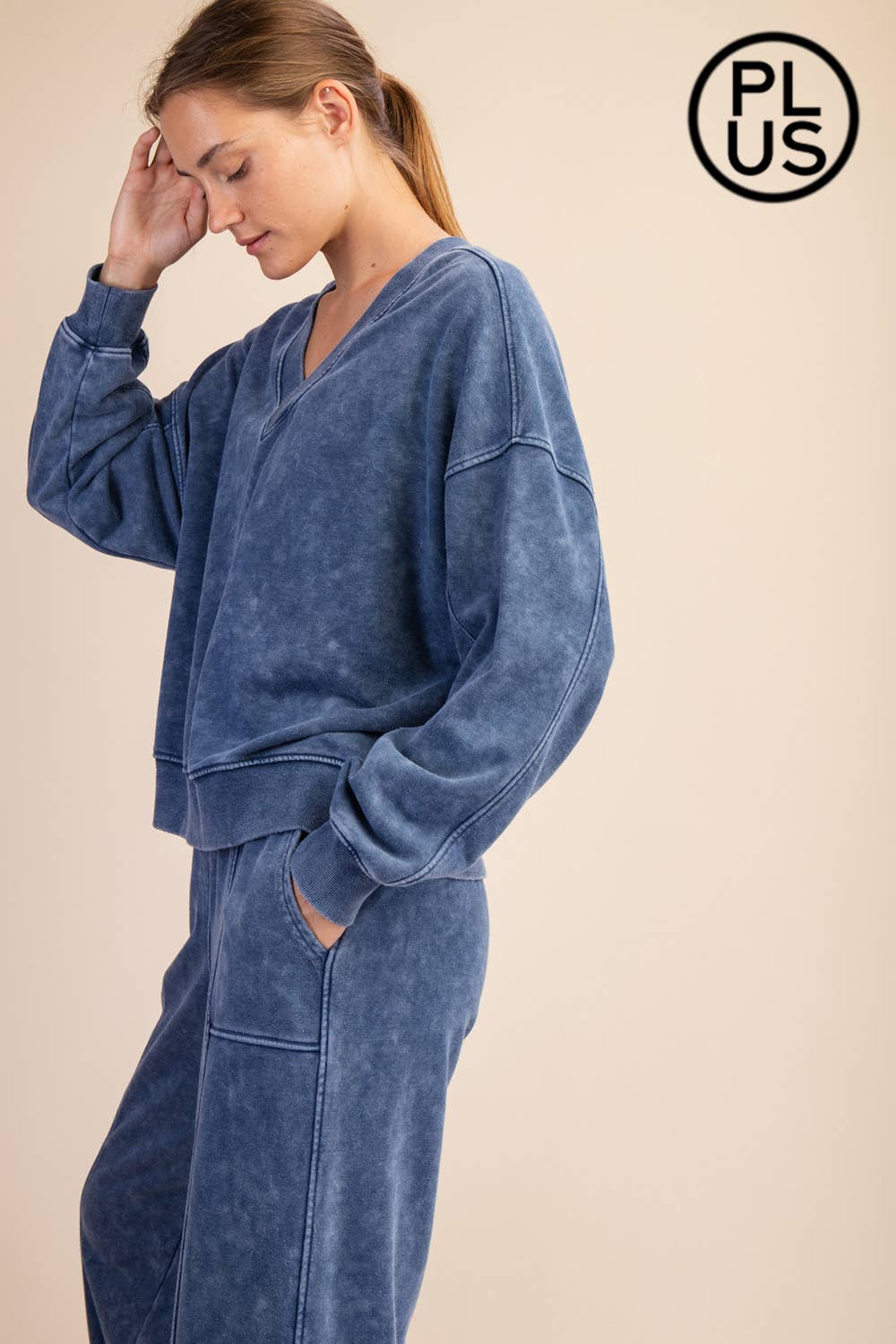 V Neck Sweatshirt Denim