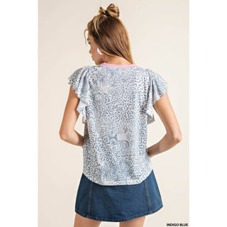 Ruffle Sleeve Printed Tee