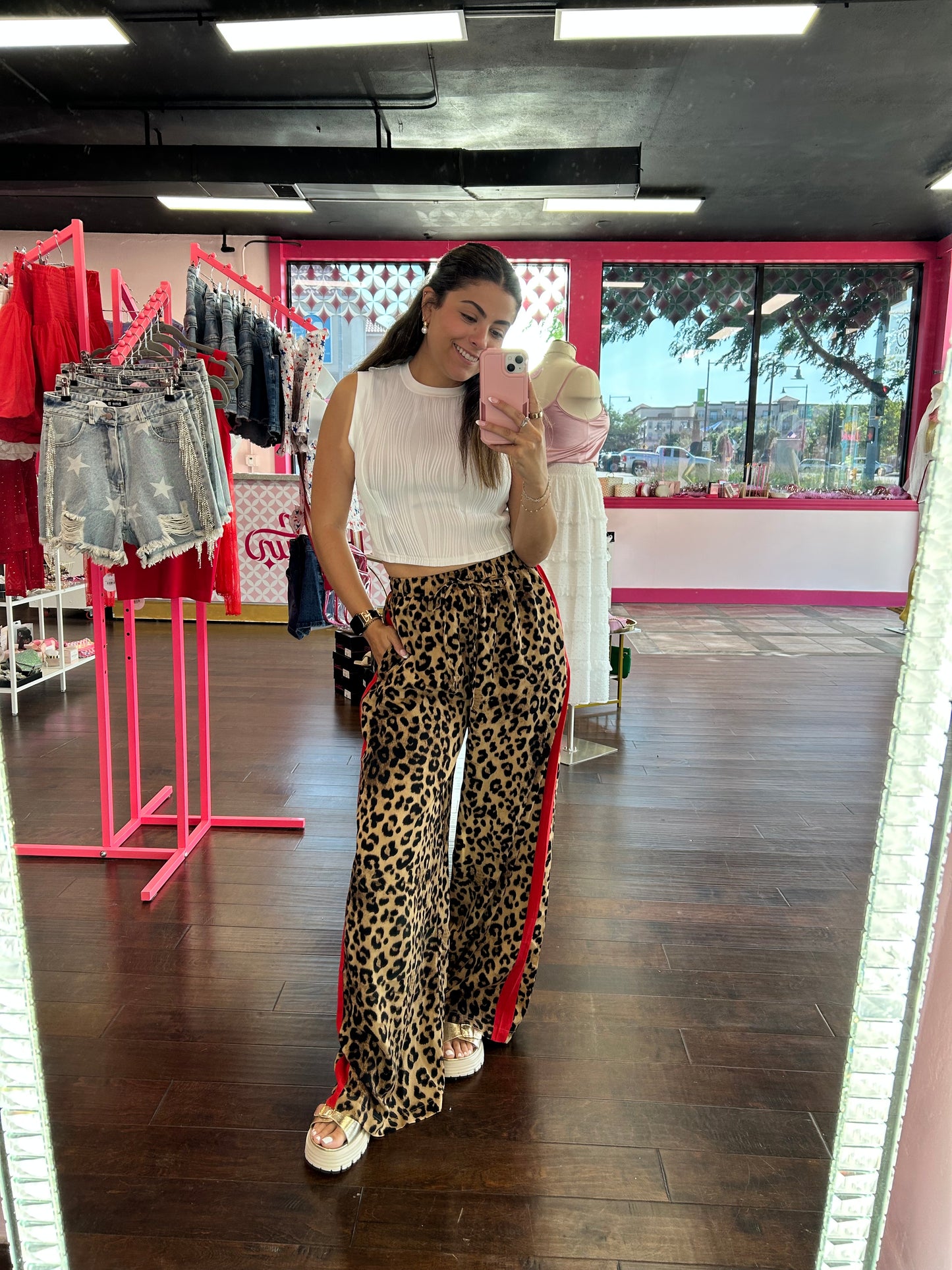 Curvy Leopard Print Red Pants