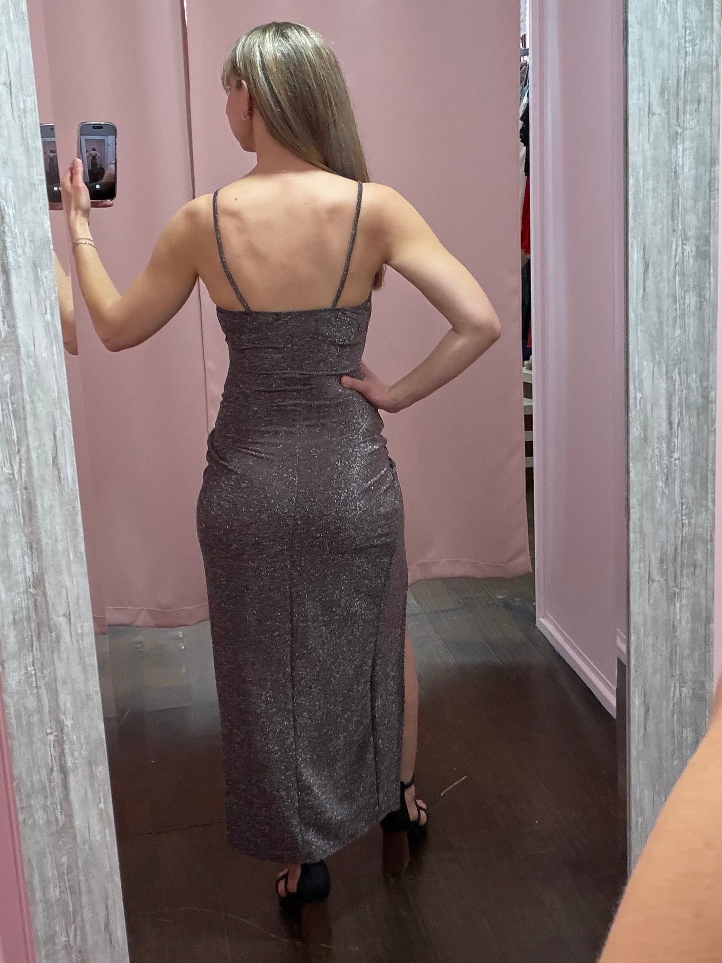 Glitter Front Slit Dress Espresso