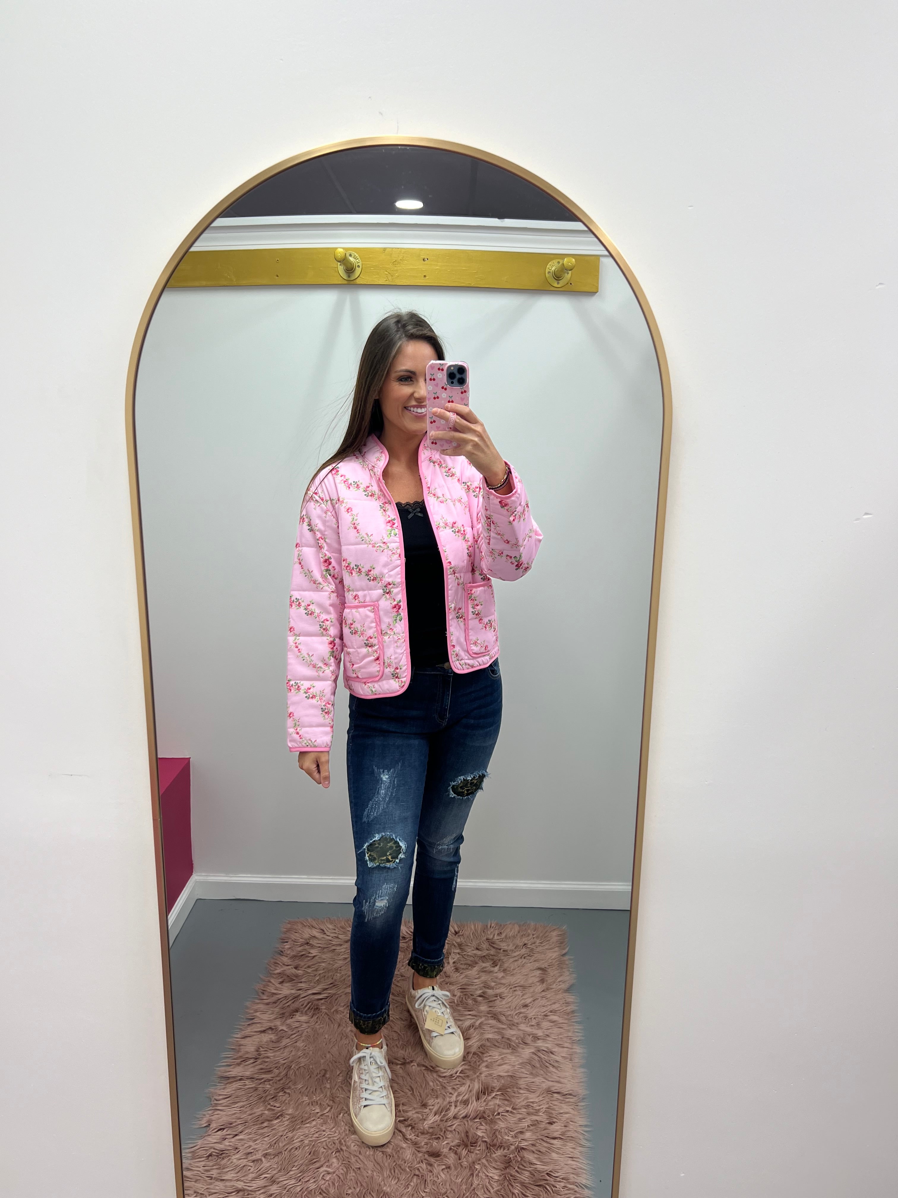 muguet flower quilting jacket PINK