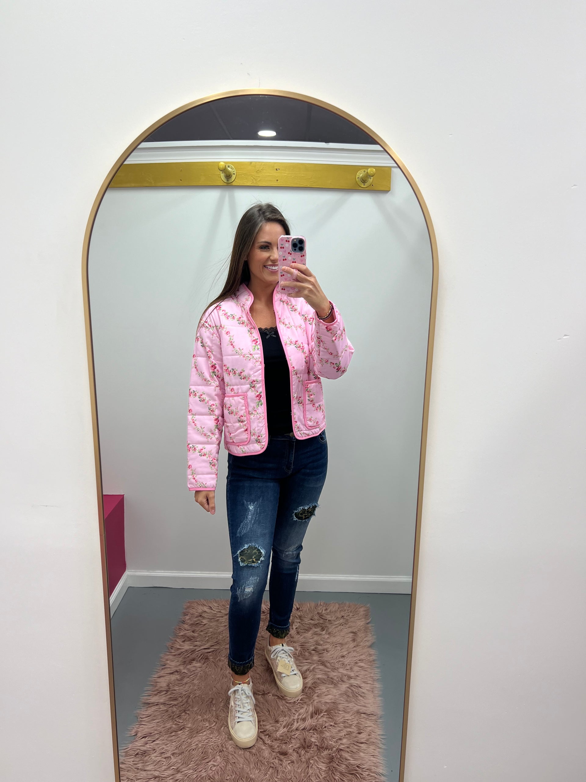 muguet FLOWER QUILTING JACKET うるさ pink