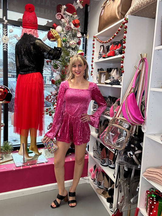 Velvet Romper Fuchsia