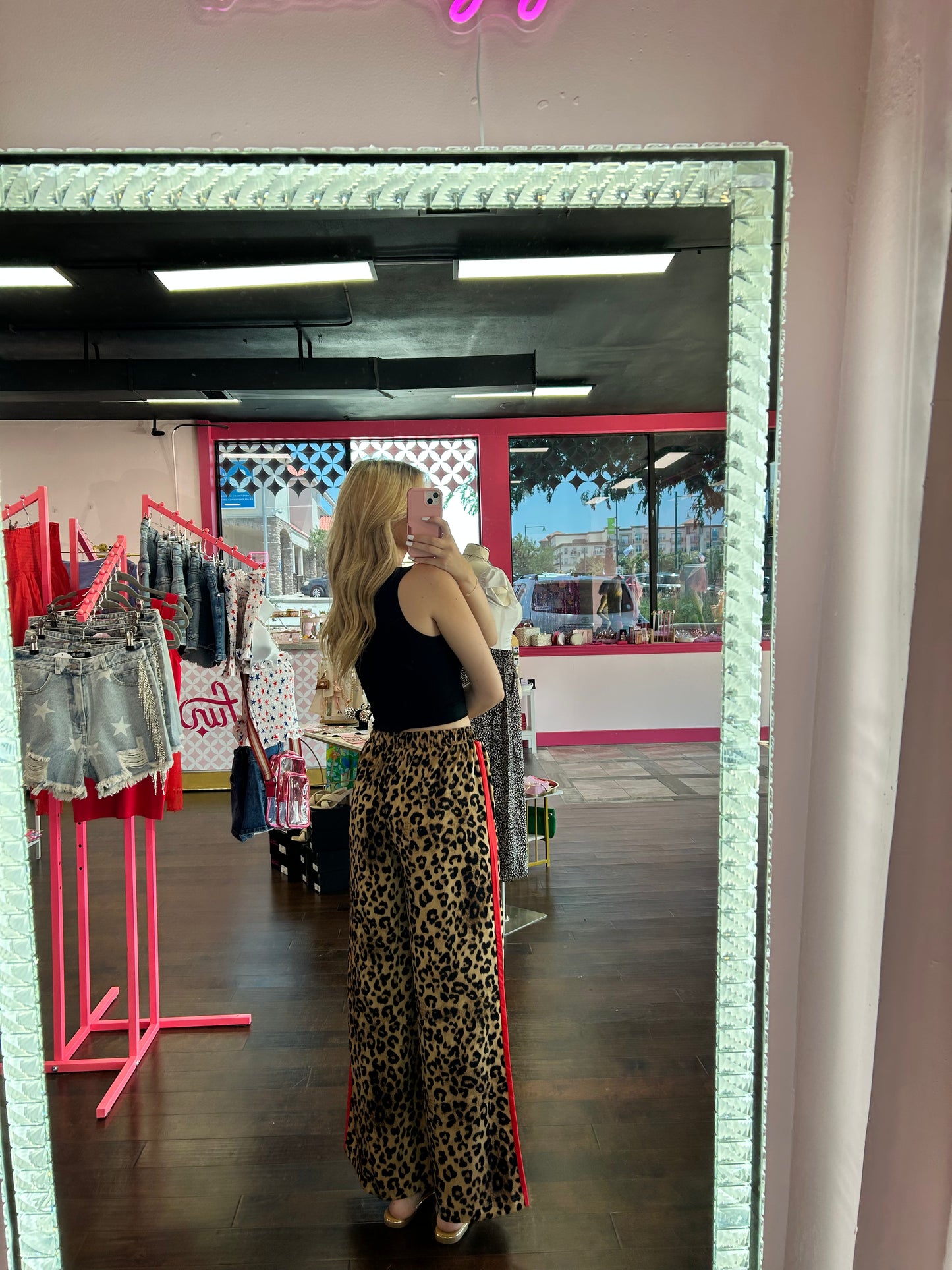 Curvy Leopard Print Red Pants