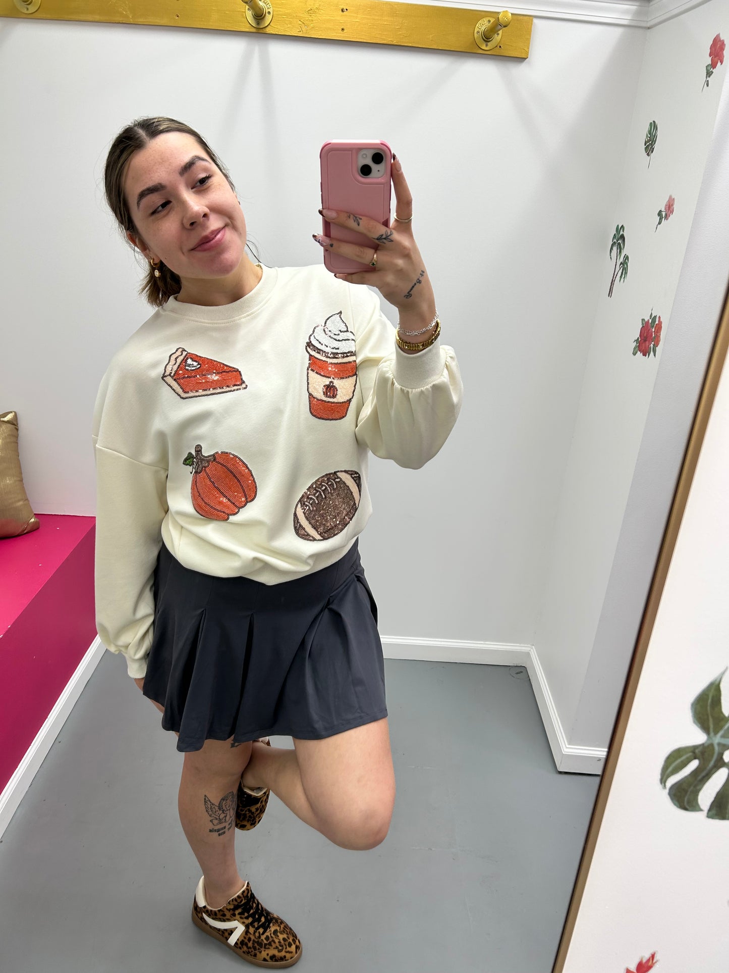 Pleat Belt Loop Skort Charcoal