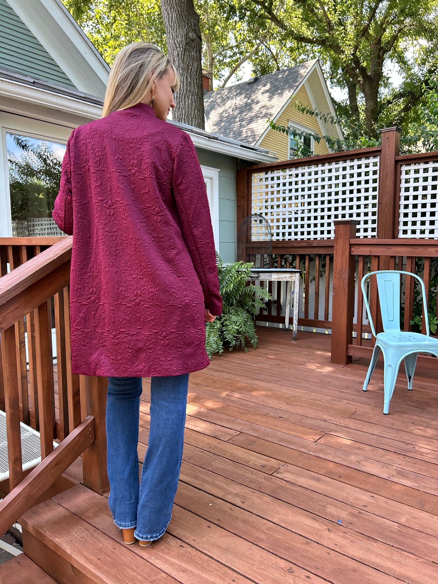 Textured Coat w Pockets Wine
