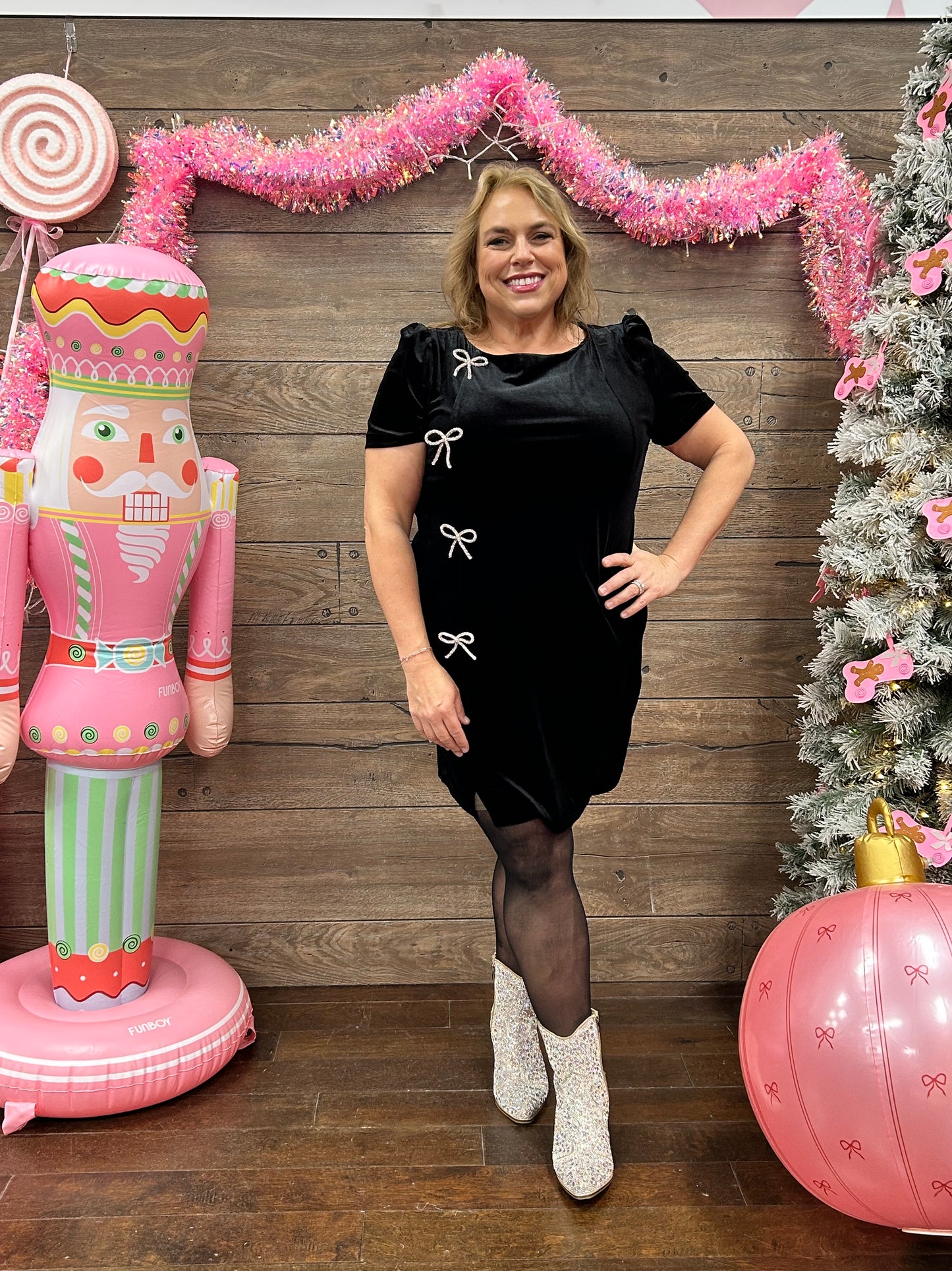 Curvy Velvet Sparkle Bow Dress