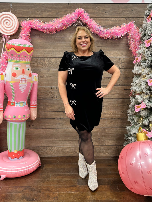 Curvy Velvet Sparkle Bow Dress