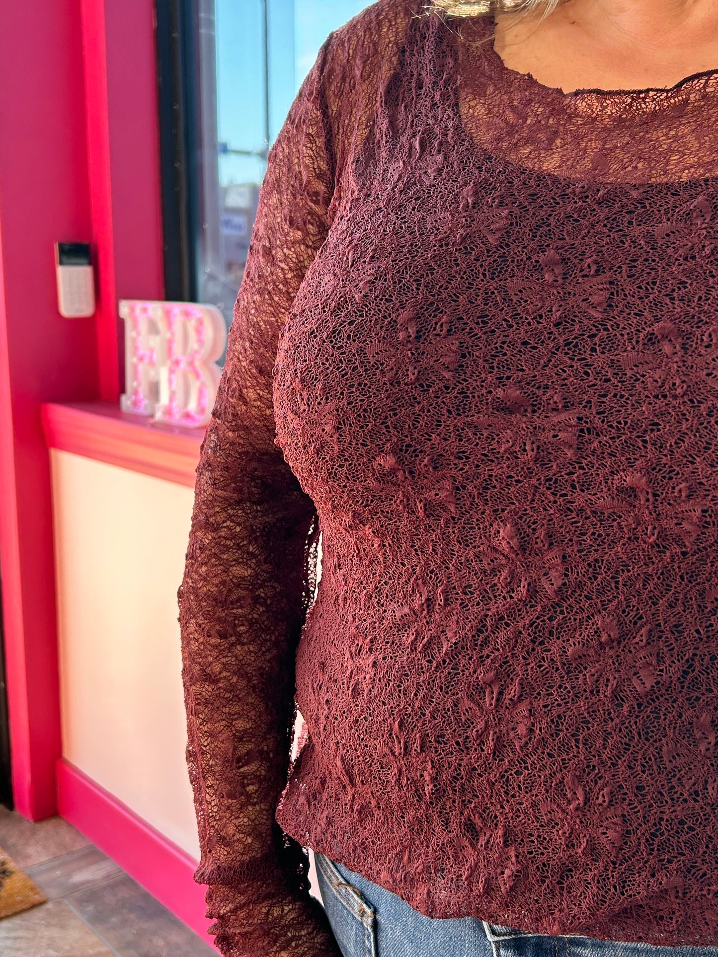 Floral Lace Sheer Top Mulberry