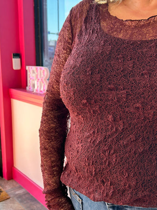 Floral Lace Sheer Top Mulberry