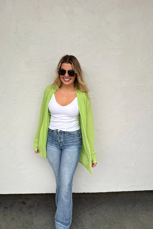 Waffle Cardigan Lime Green
