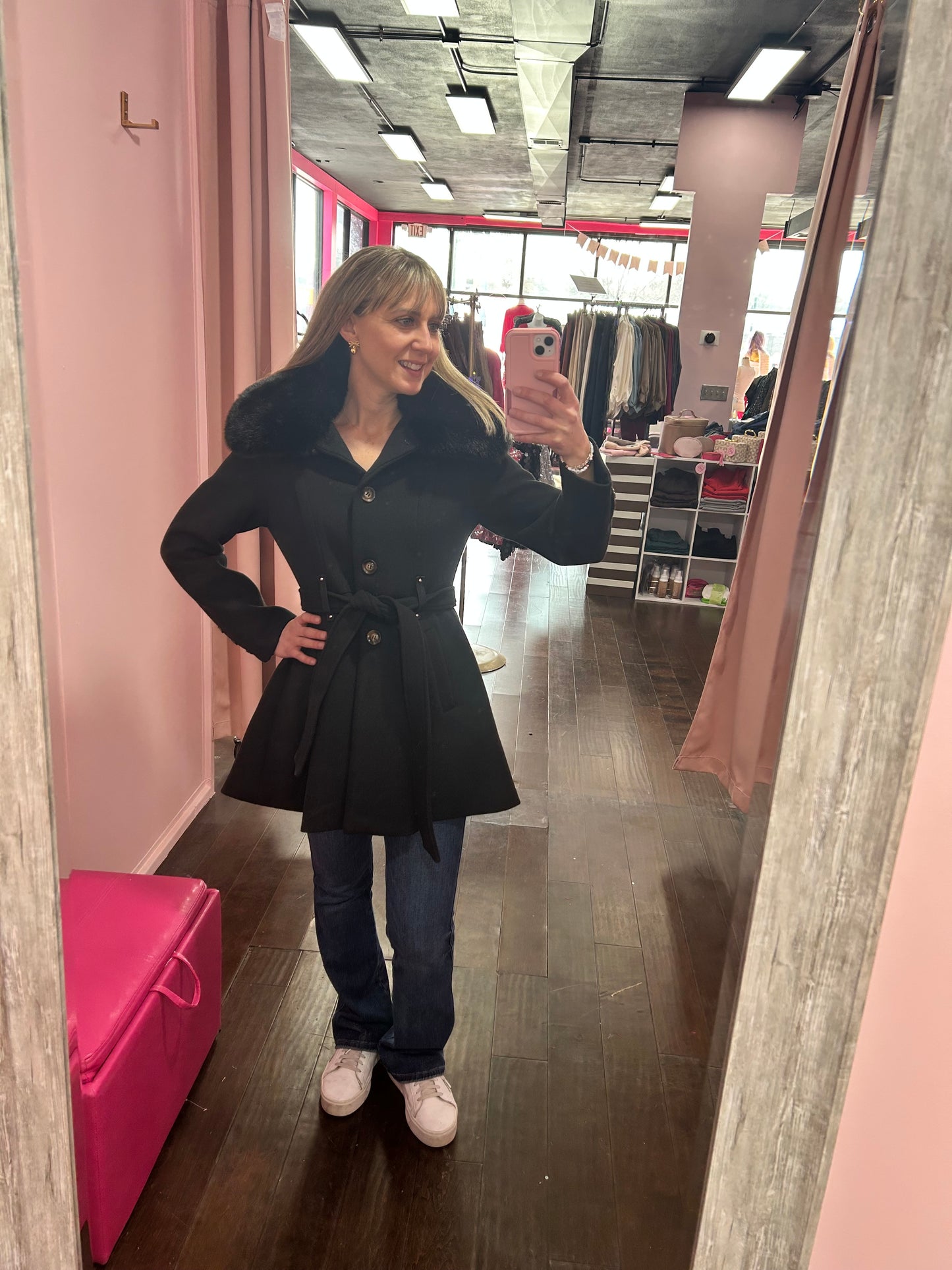 Black Coat Removable Fur Collar