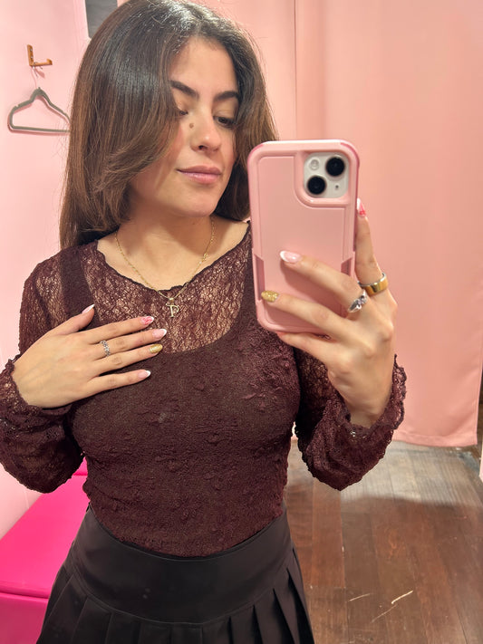 Floral Lace Sheer Top Mulberry