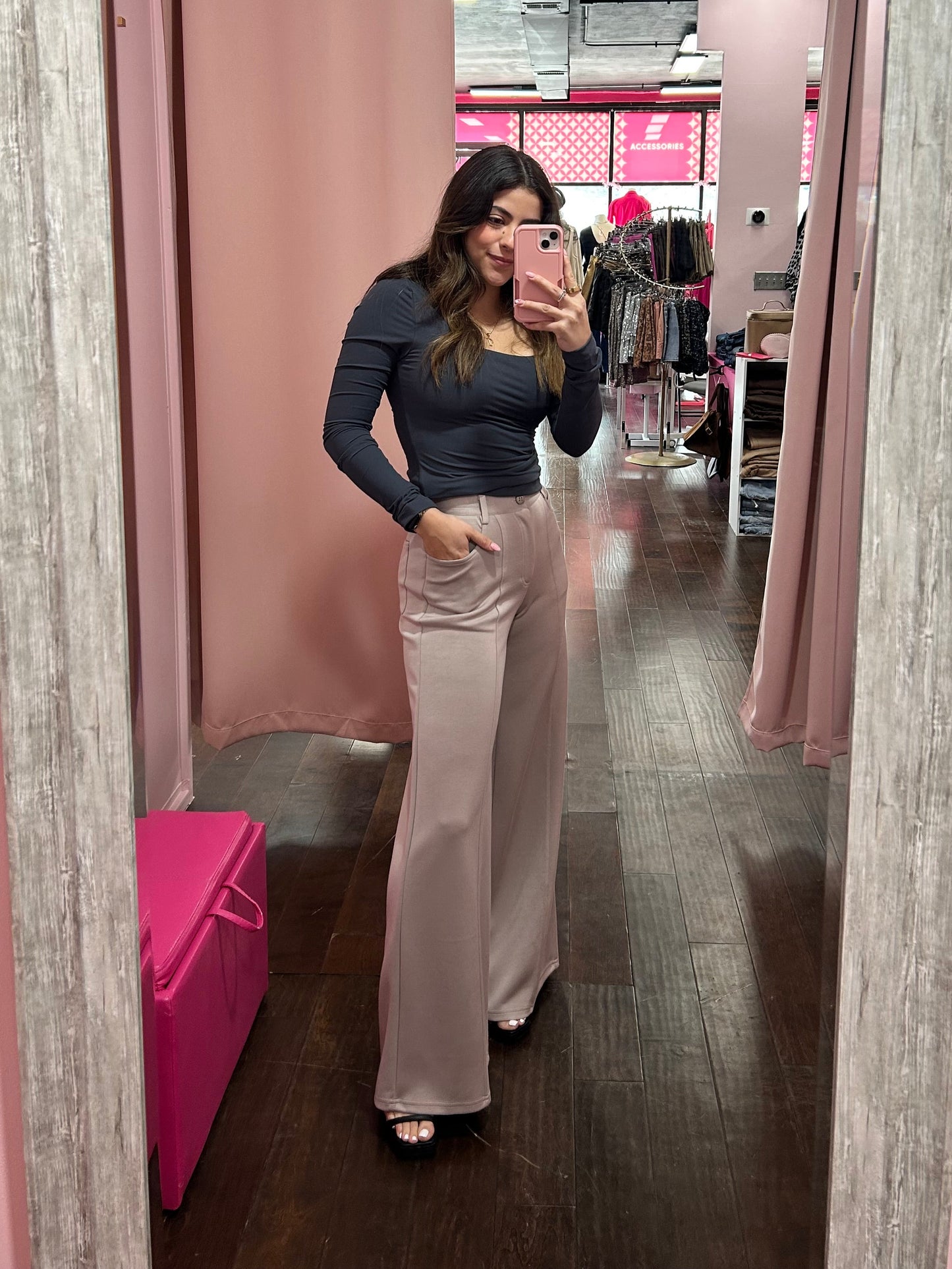 Luxe Wide Leg Trousers Taupe