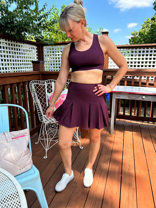 Pleat Belt Loop Skort Wine