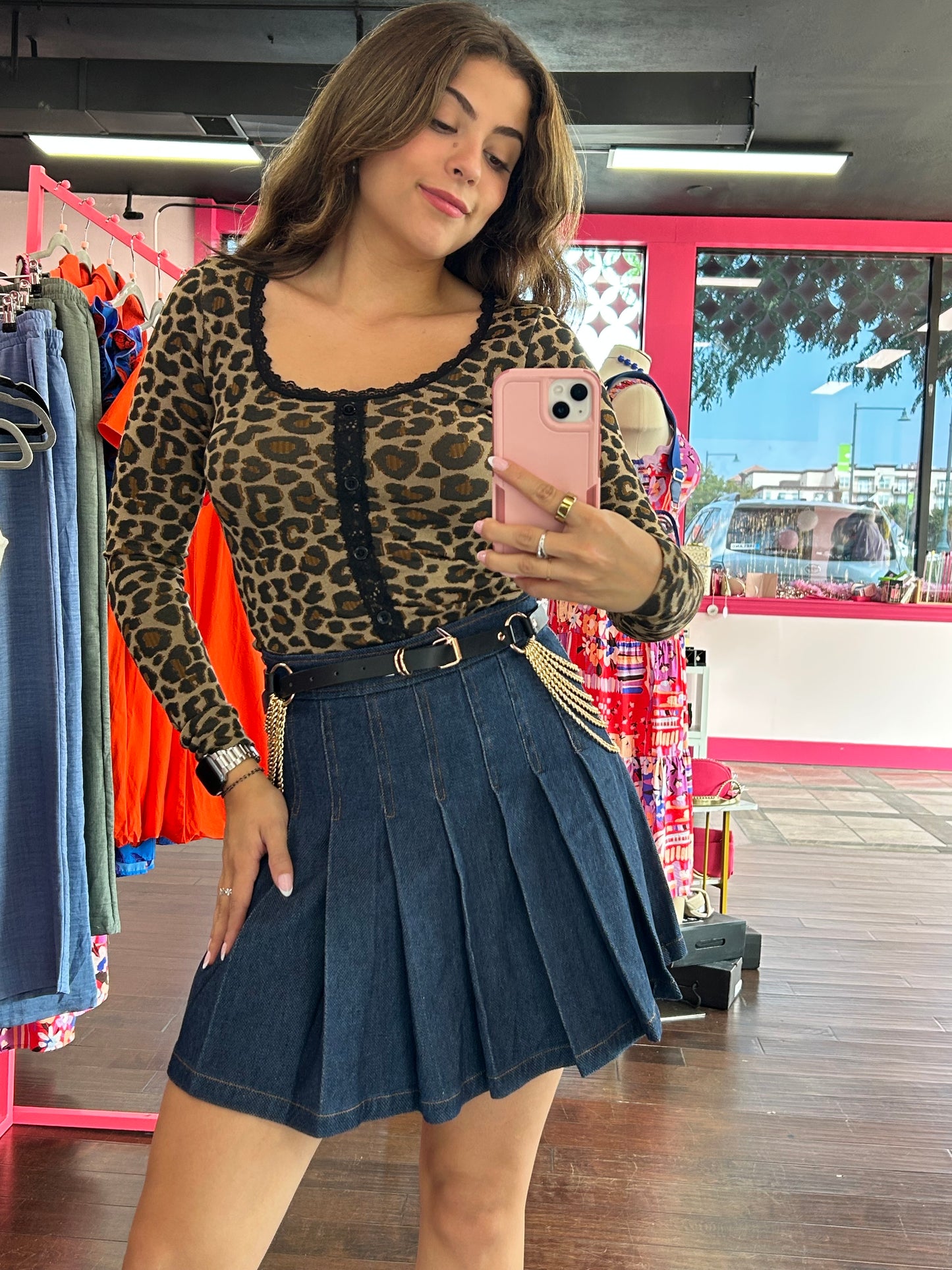 Court Side Pleated Denim Skirt