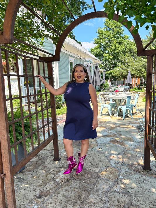 Luxe Sleeveless Dress Navy