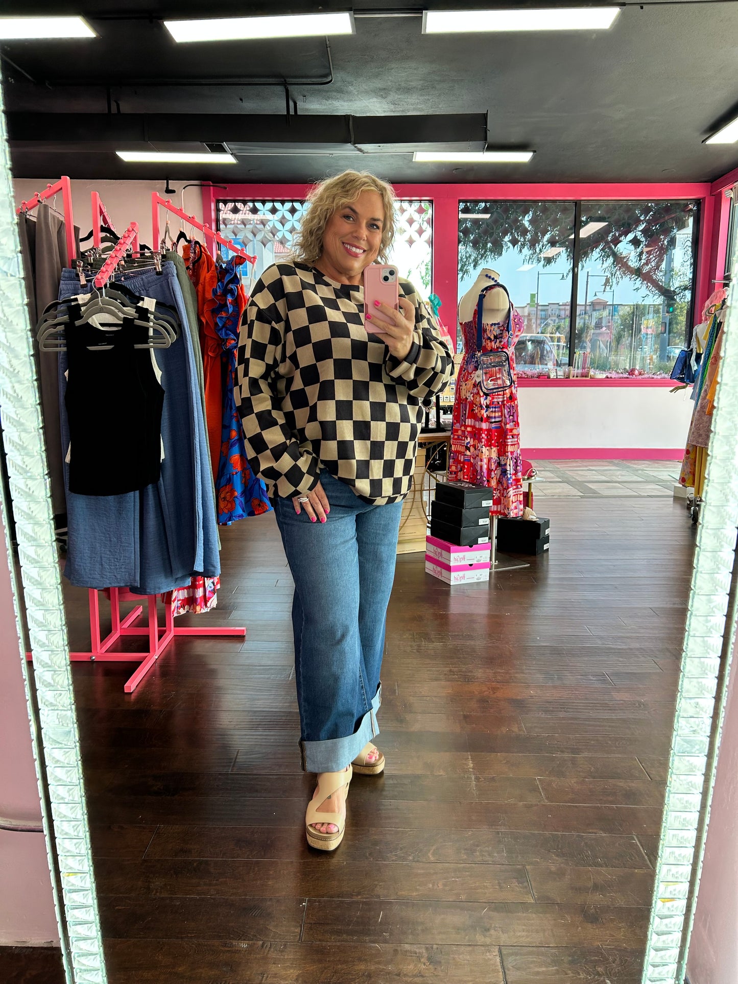 Checkered Casual Glam Sweatshirt