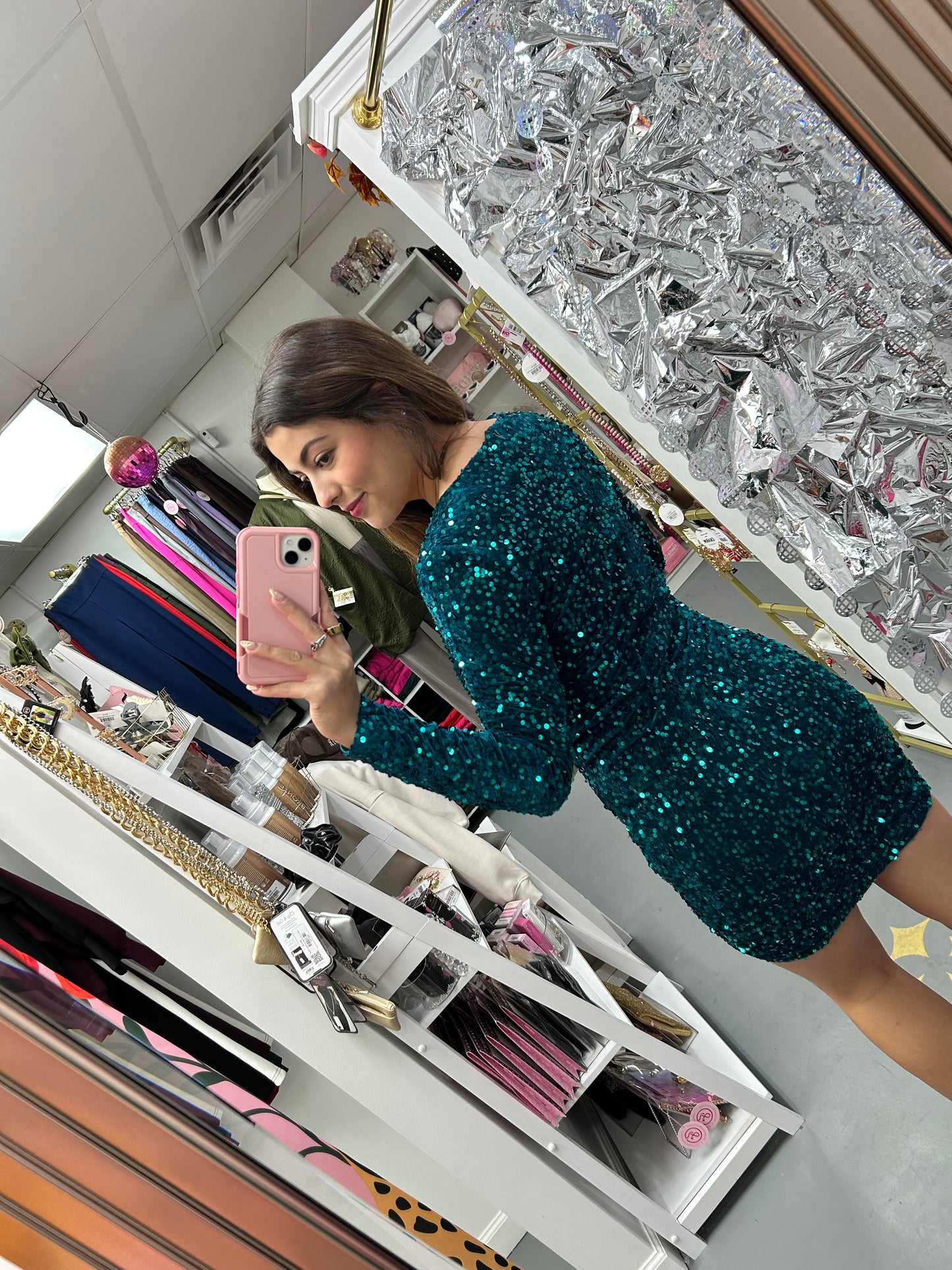 Velvet Sequin Mini Dress Teal