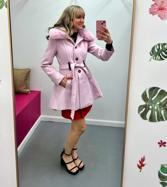 Pink Coat Removable Fur Collar