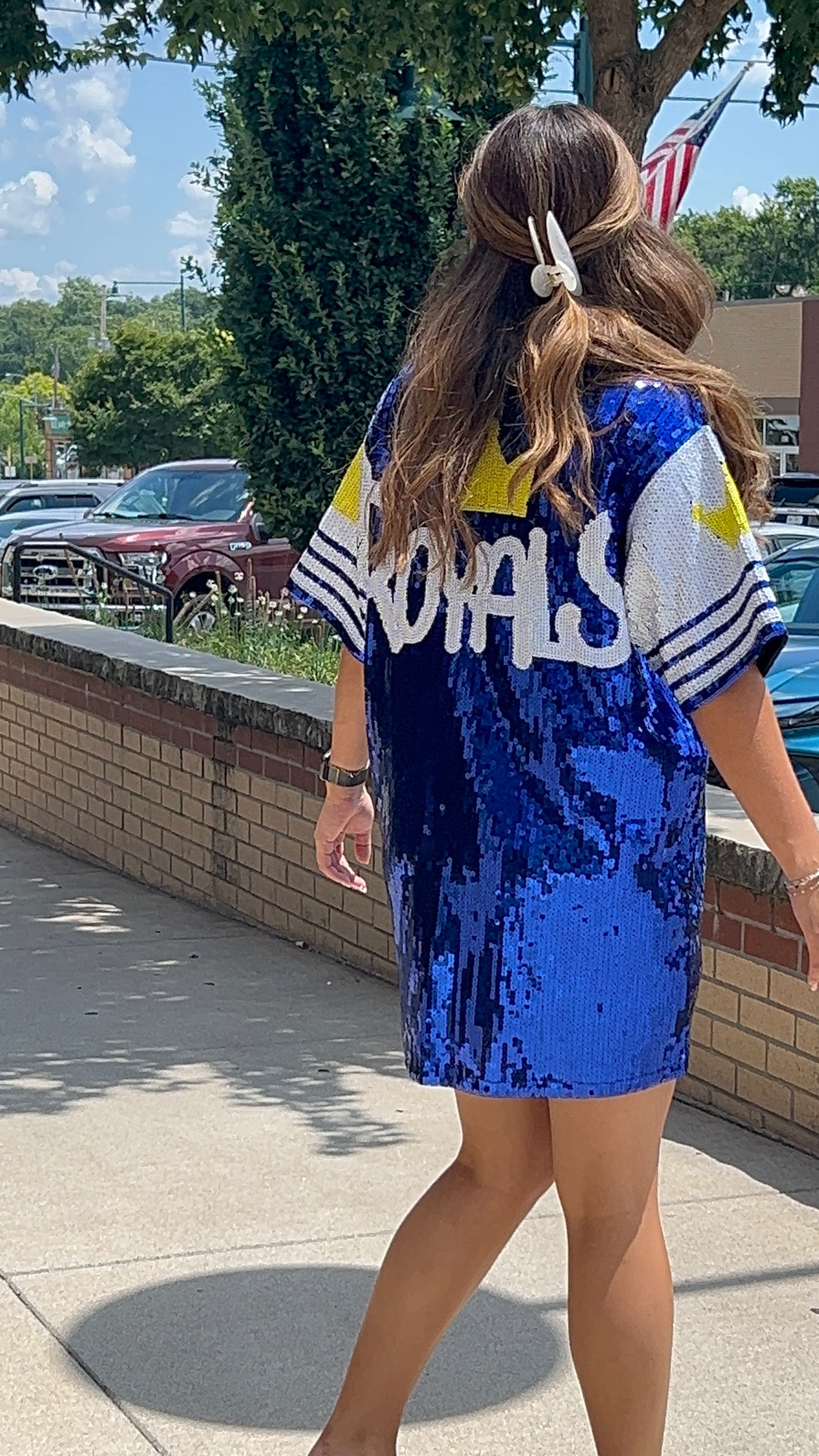 MLB KC Sequin Shirt Dress Royal Blue