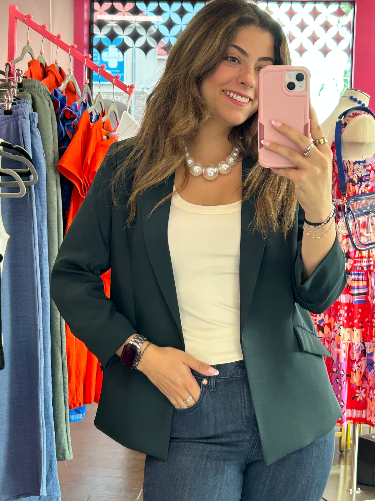 3/4 Sleeve Blazer Forest Green