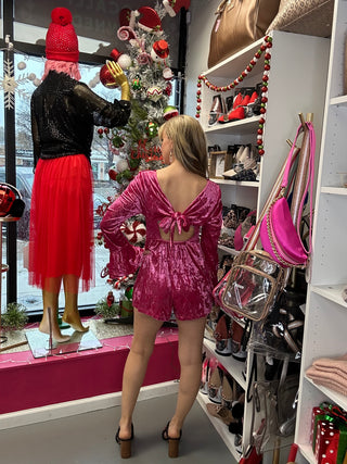 Velvet Romper Fuchsia