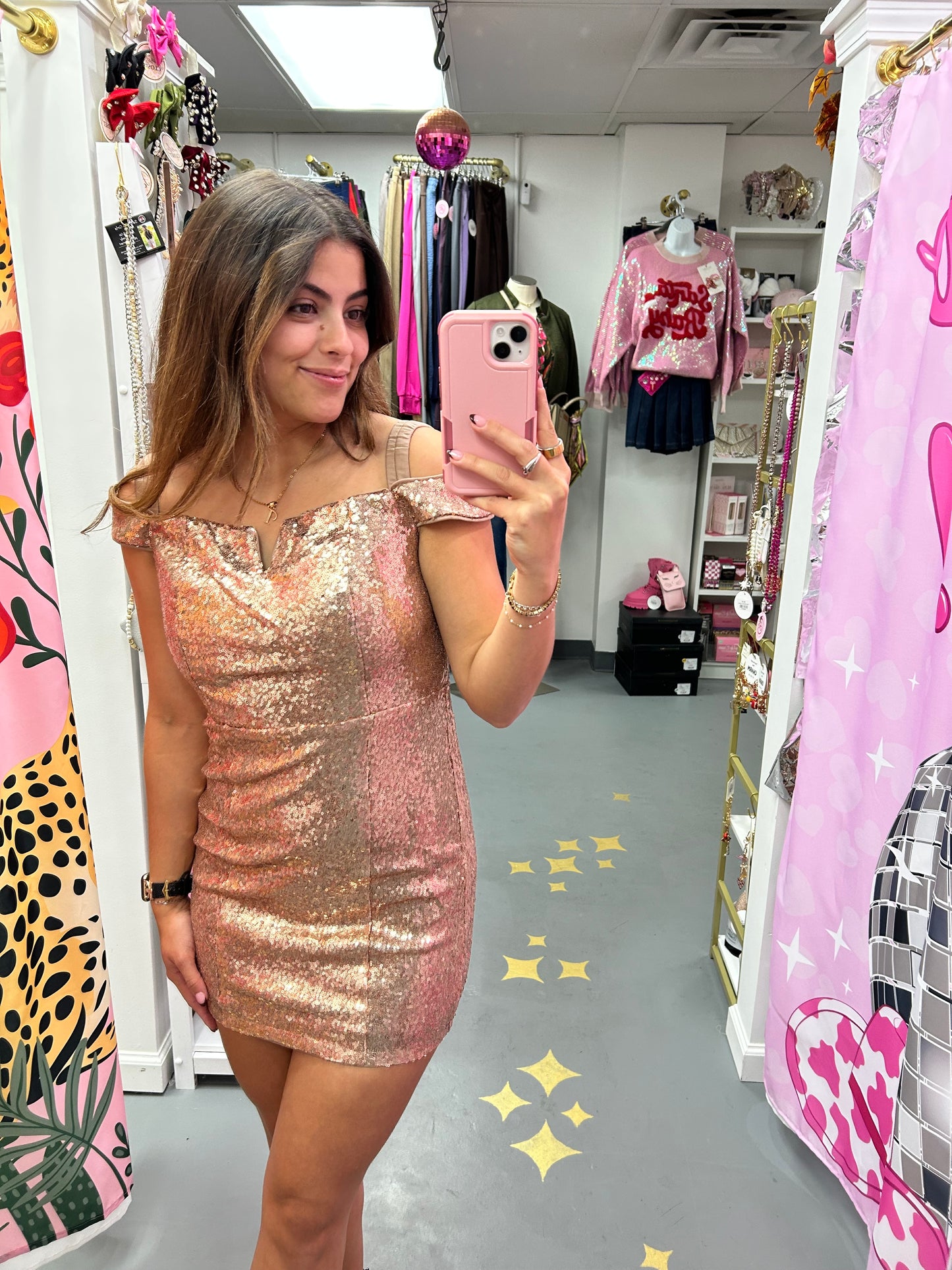 Off Shoulder Sequin Mini Dress Gold