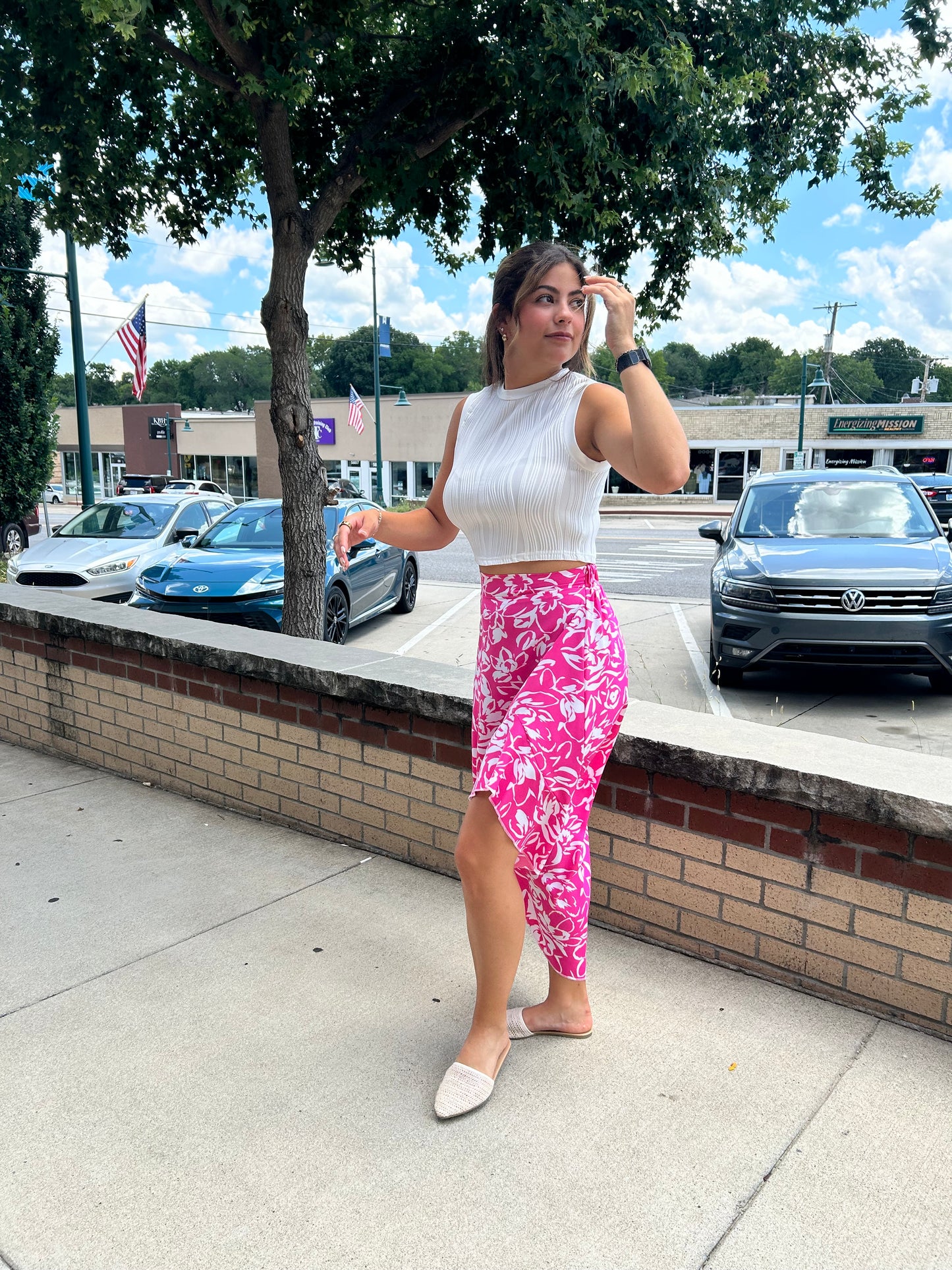 Hi Low Floral Skirt Pink