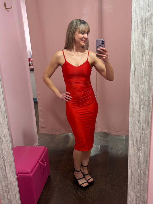 Side Slit Midi Dress Red