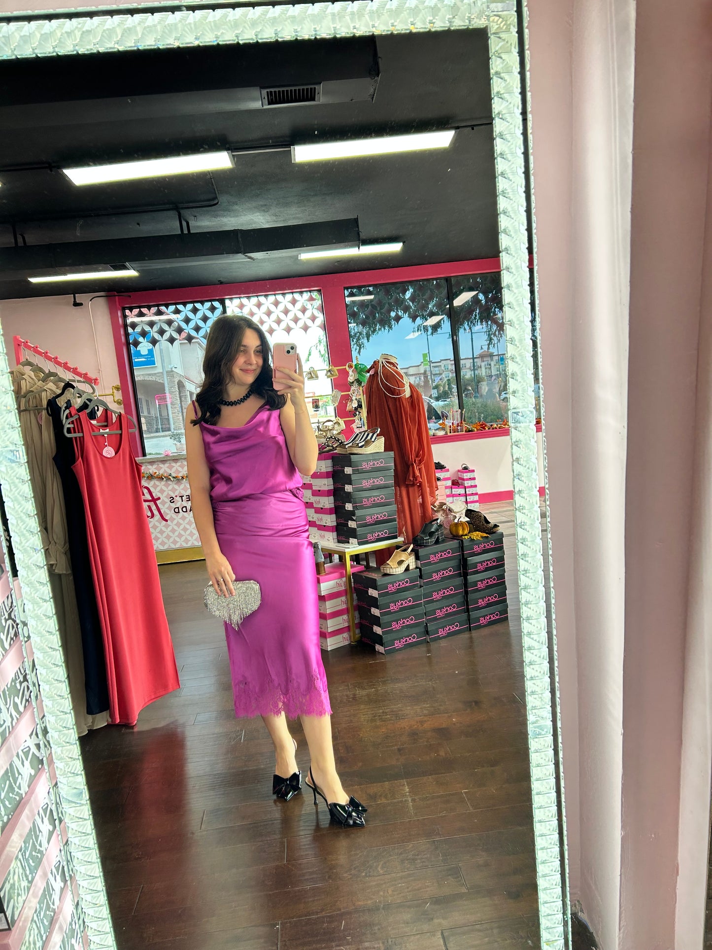 Satin & Lace Midi Skirt Orchid