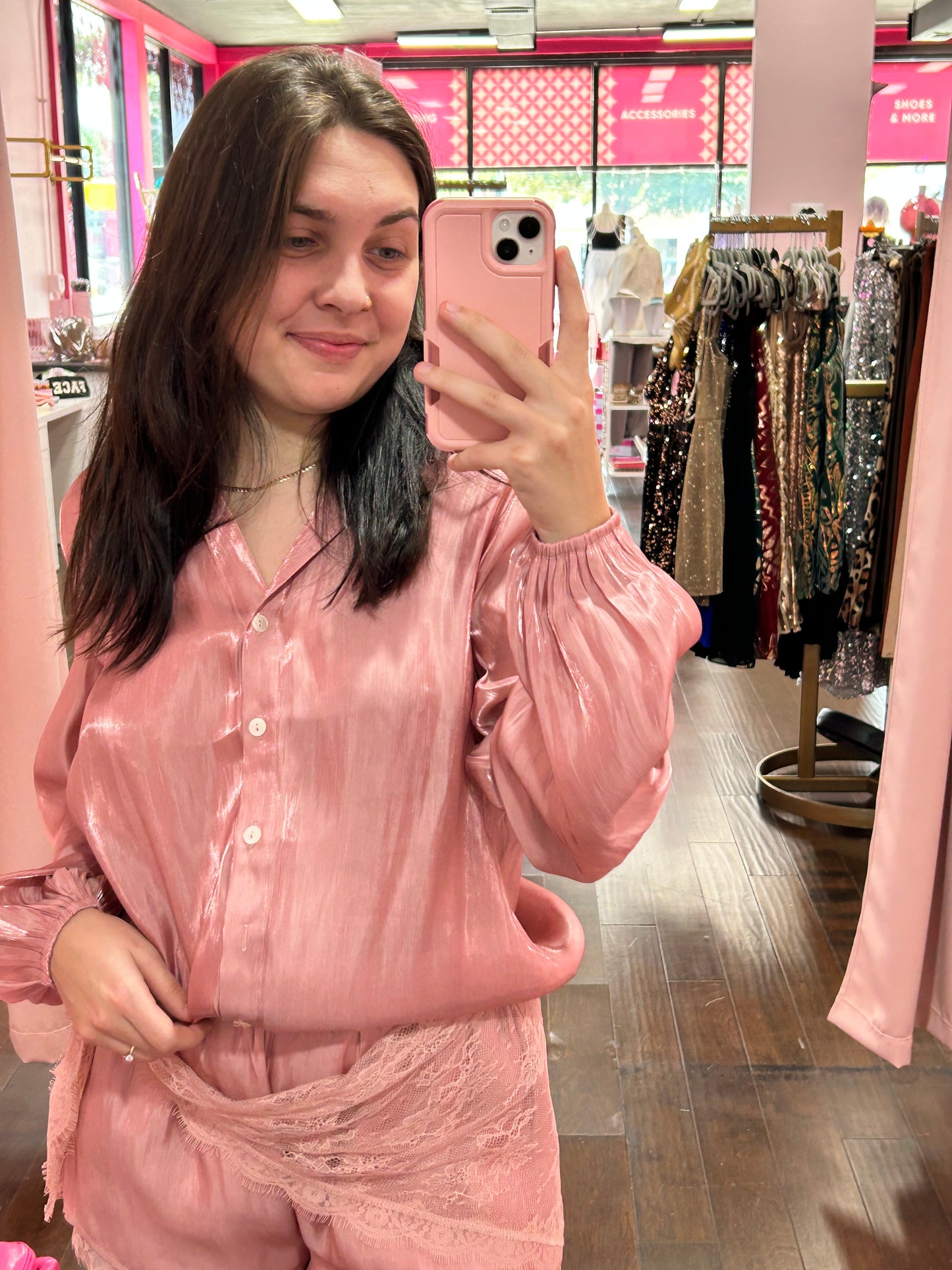 After Dark Satin Blouse Rosé