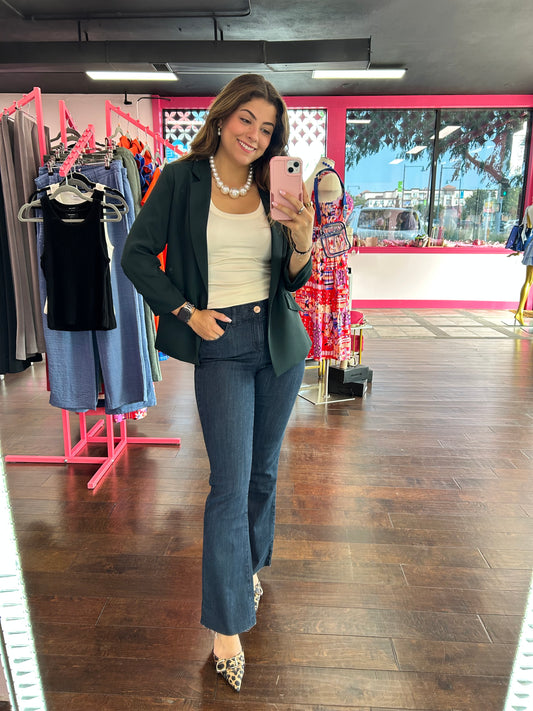 3/4 Sleeve Blazer Forest Green