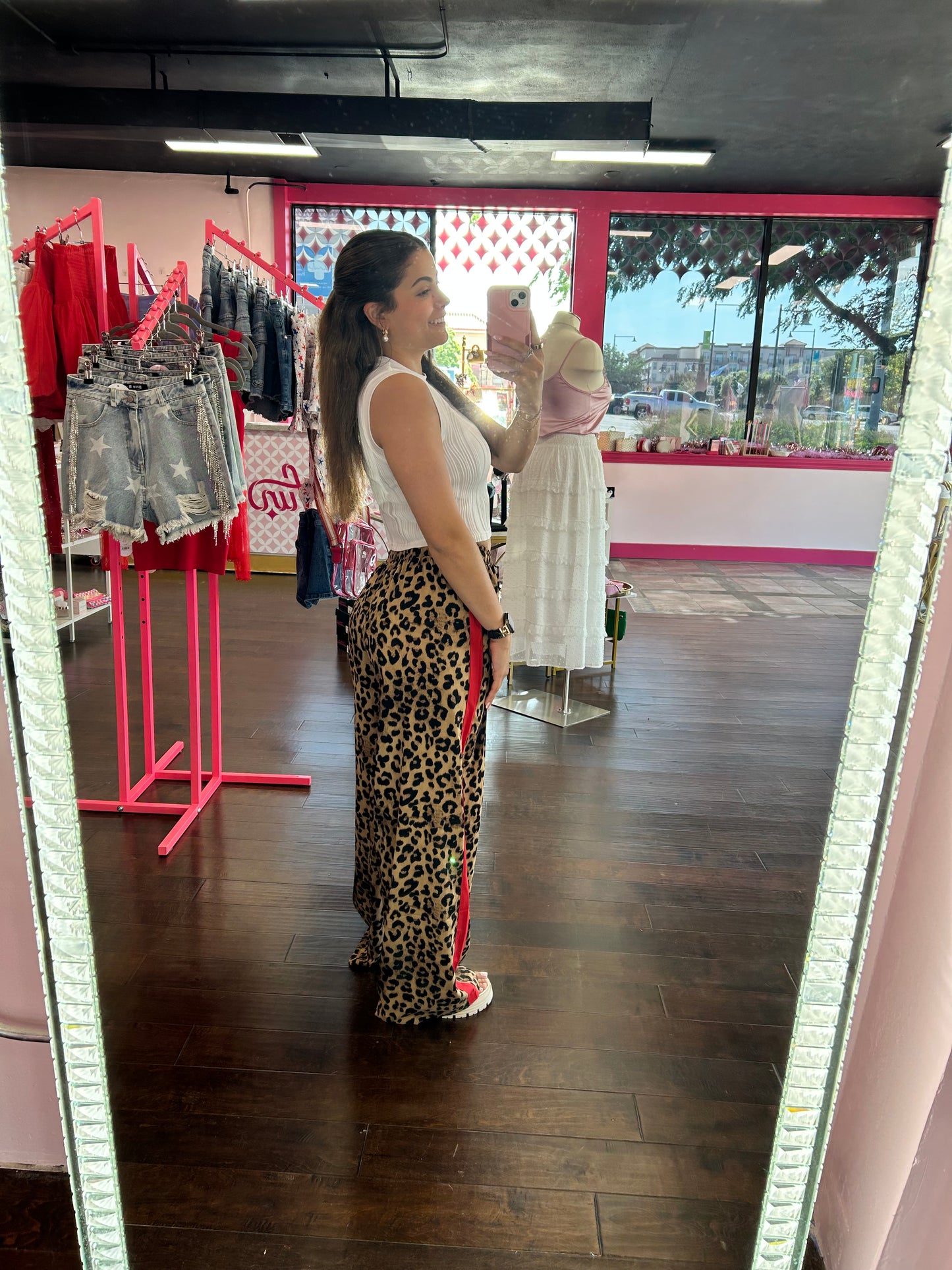 Curvy Leopard Print Red Pants