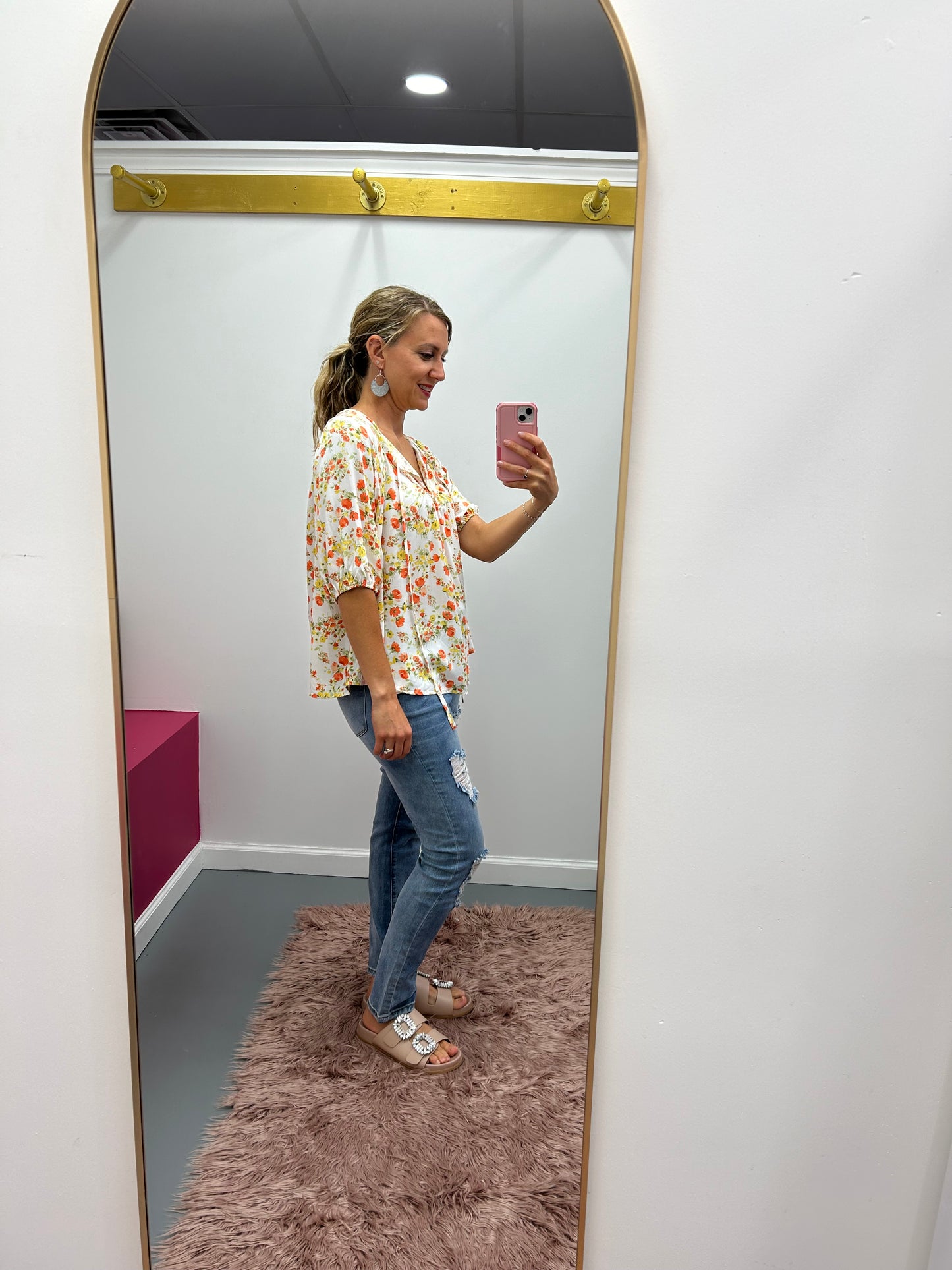 Floral Front Tie Orange Top