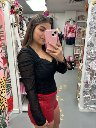 LS Heart Neck Top Black