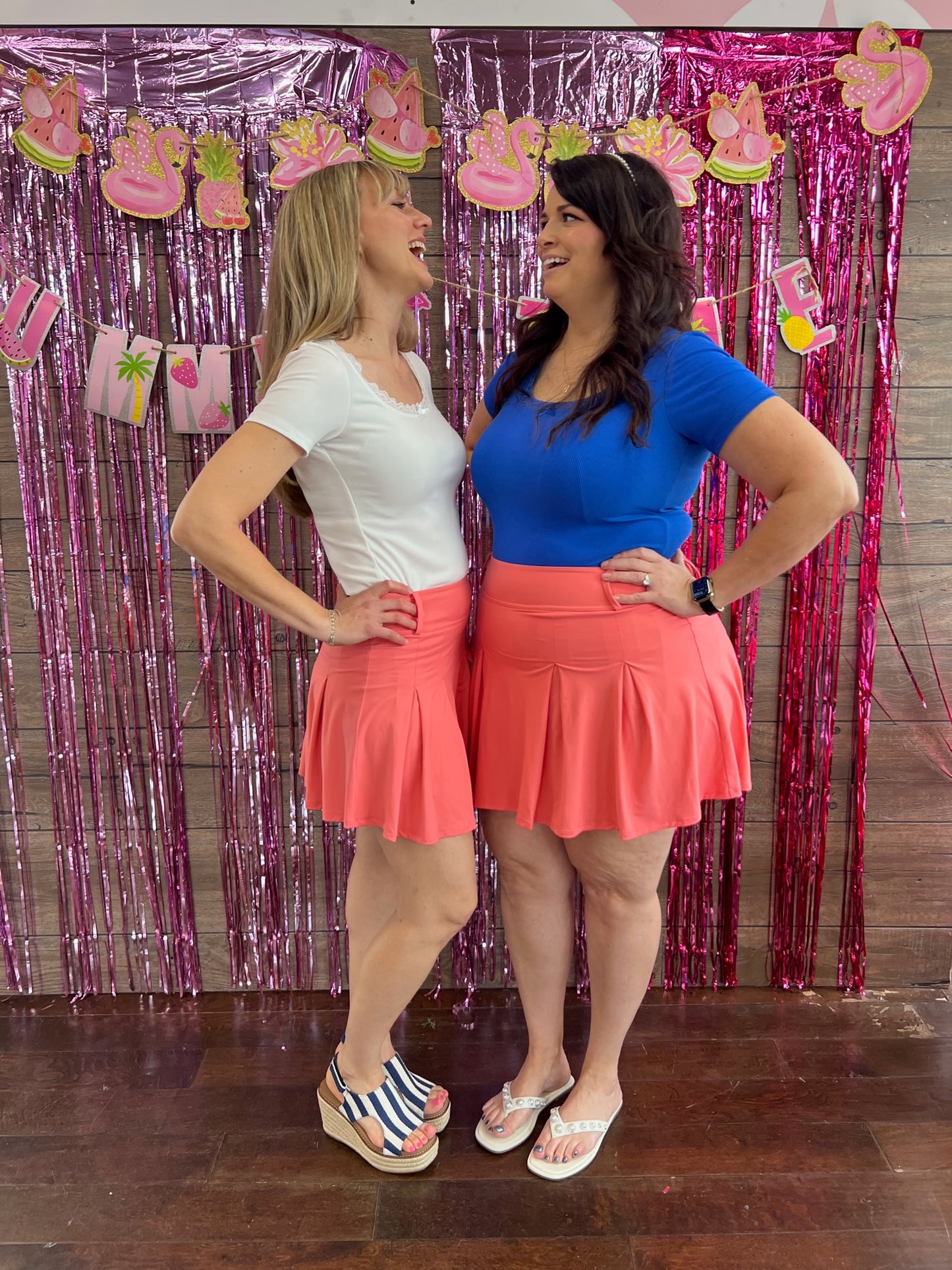 Pleat Belt Loop Skort Coral