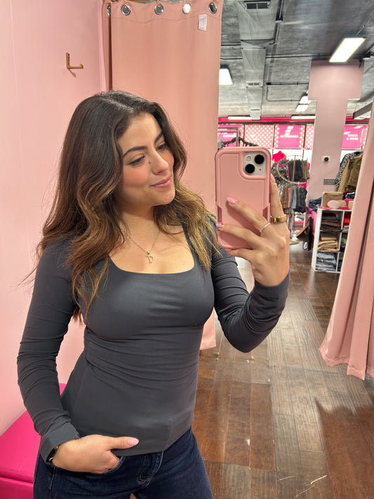 Square Neck LS Top Charcoal