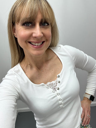 Peekaboo Lace LS Tee White