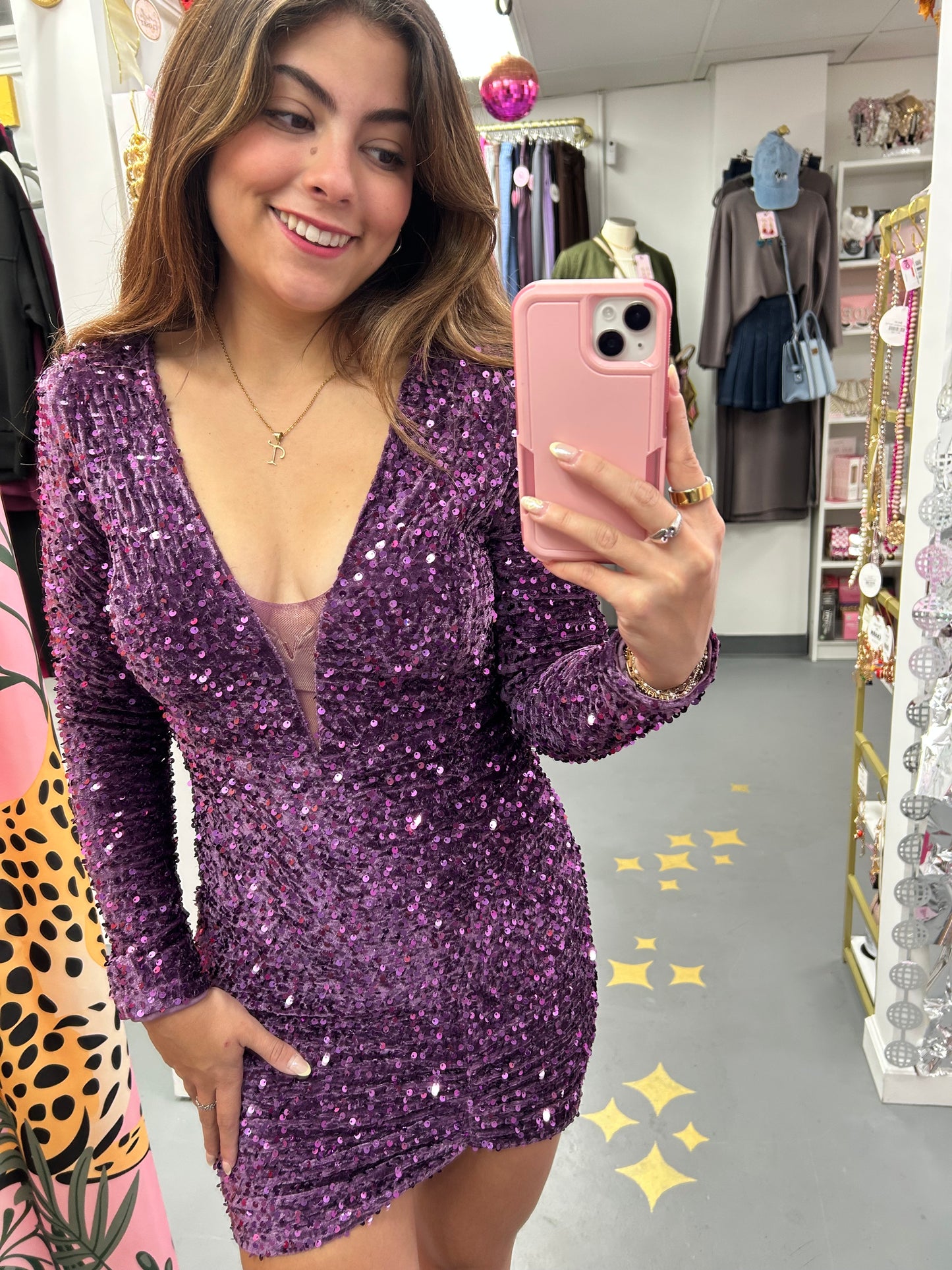 Velvet Sequin Mini Dress Purple