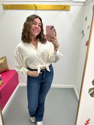 Collared Blouse Front Tie Cream
